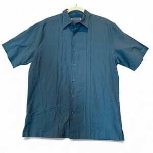 Cubavera Teal Blue Linen Cotton Blend Button Front Shirt Men’s Medium